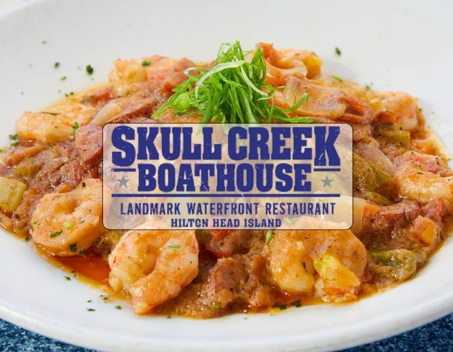 Skull Creek Boathouse shrimp and grits on hilton head